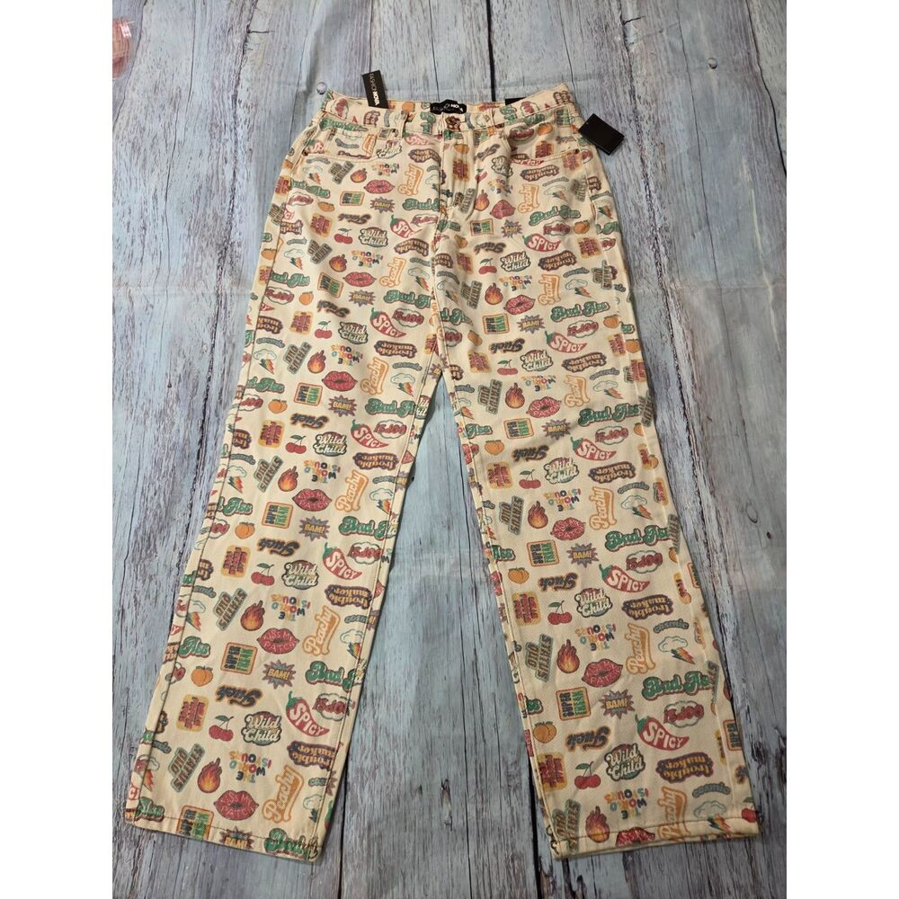 NWT Fashion Nova Size 11 Kiss My Patch Jeans Retro Y2K Straight Leg High Rise